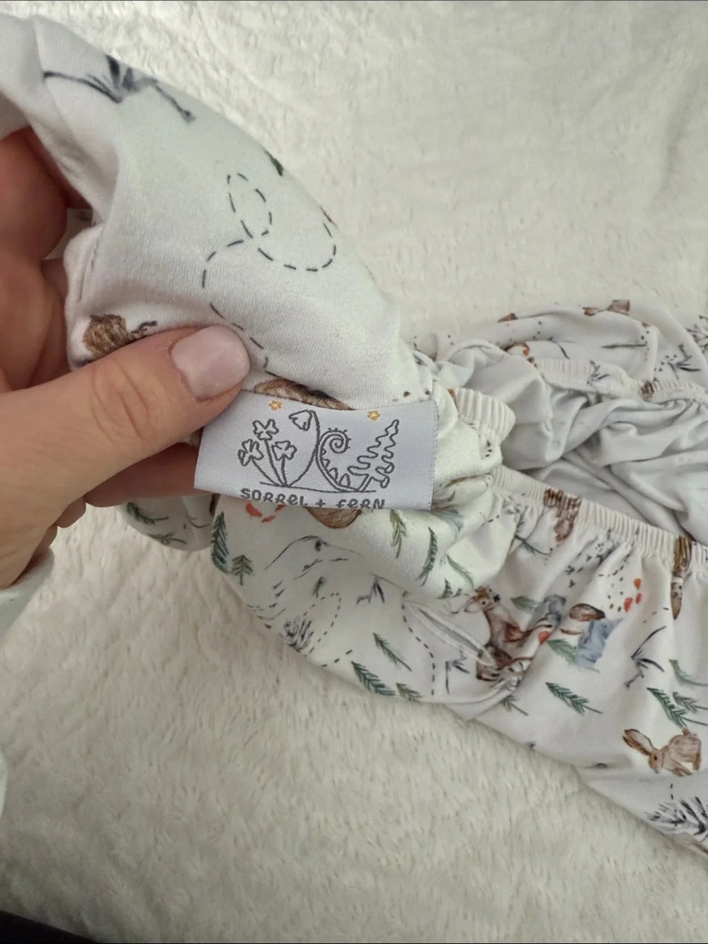 Woodland Friends changing pad Cover - White with Brown and Green Print